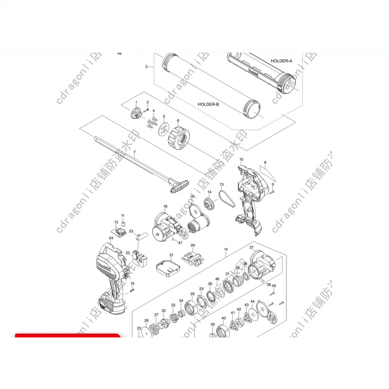 牧田充电填缝枪DCG140配件活塞托架齿条总成机壳开关电机