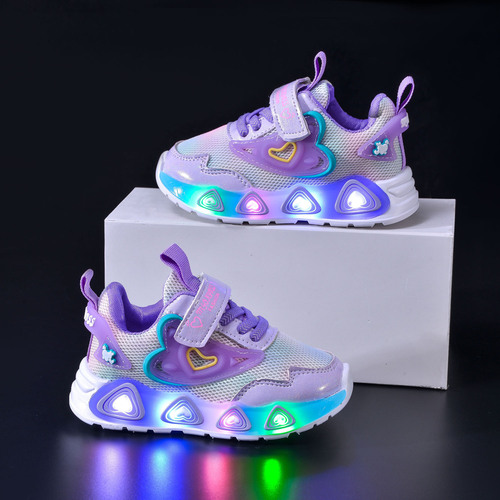 Spring New Girl's Shoes with LED Lighting, Sporty Dad Shoes for Young Children, Trendy Brand Glowing Casual Shoes