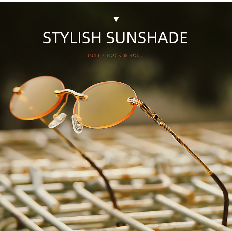 40g Weight Frameless Glasses Structure Sunglasses Classification Ac, UV400 Protection Lens Material Oval Frame Glasses Style Outdoor, Travel Occasion Solid Color Pattern All Seasons Season Unisex Gender Simple Style, Classic Style Style Simple Style Classic Style Solid Color Ac UV400 Protection Oval Frame Frameless Women's Sunglasses 4