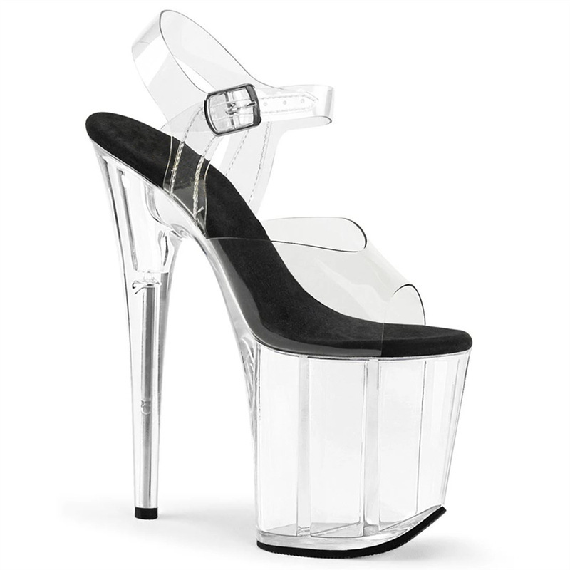 20cm Women's Shoes, New Summer Style, Single Strap, Stiletto High Heels, European and American Transparent Sandals, Elegant and Fashionable Ultra-High Heels