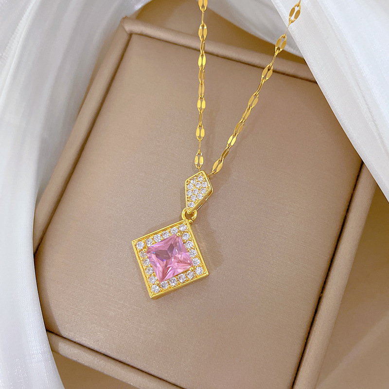 【钛钢】微镶项链耳环套装轻奢菱形吊坠个性气质宴会耳饰项饰组合详情6