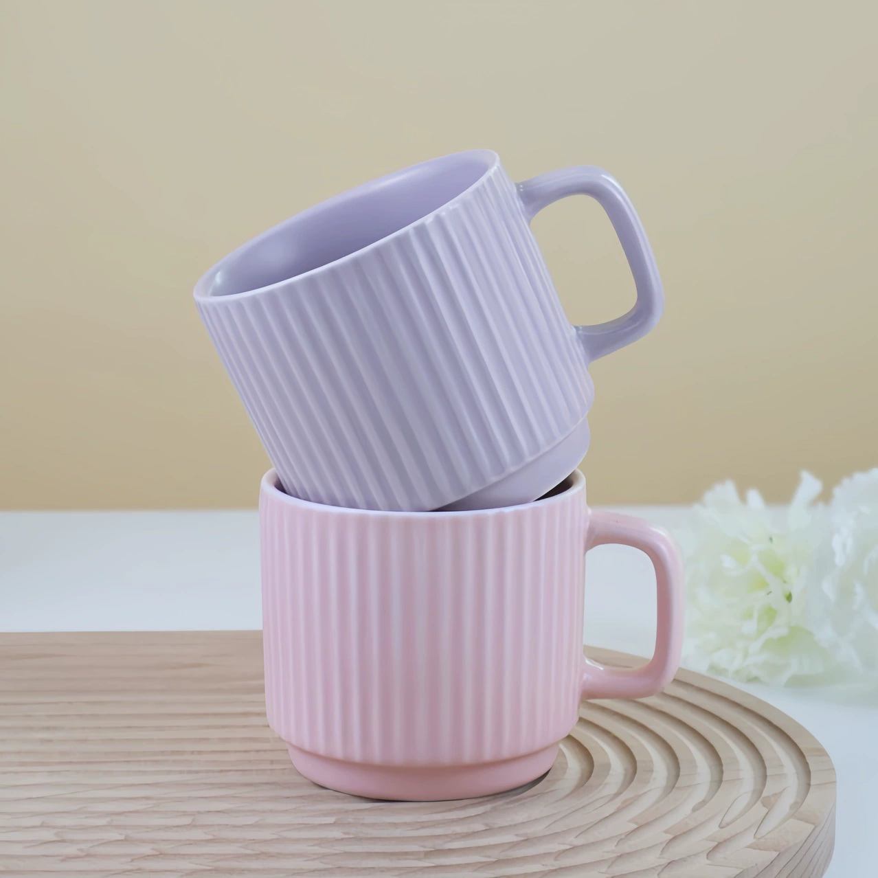 Vertical Ceramic Mug, 201–300 ml, Striped Couple Gift Set, Multiple Colors