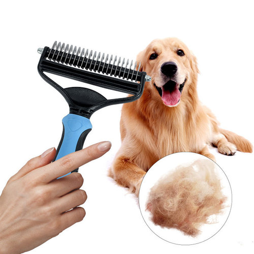 Cross-border pet detangling comb, dog hair removal stainless steel brush, double-sided grooming comb, two-in-one beauty brush, color box set