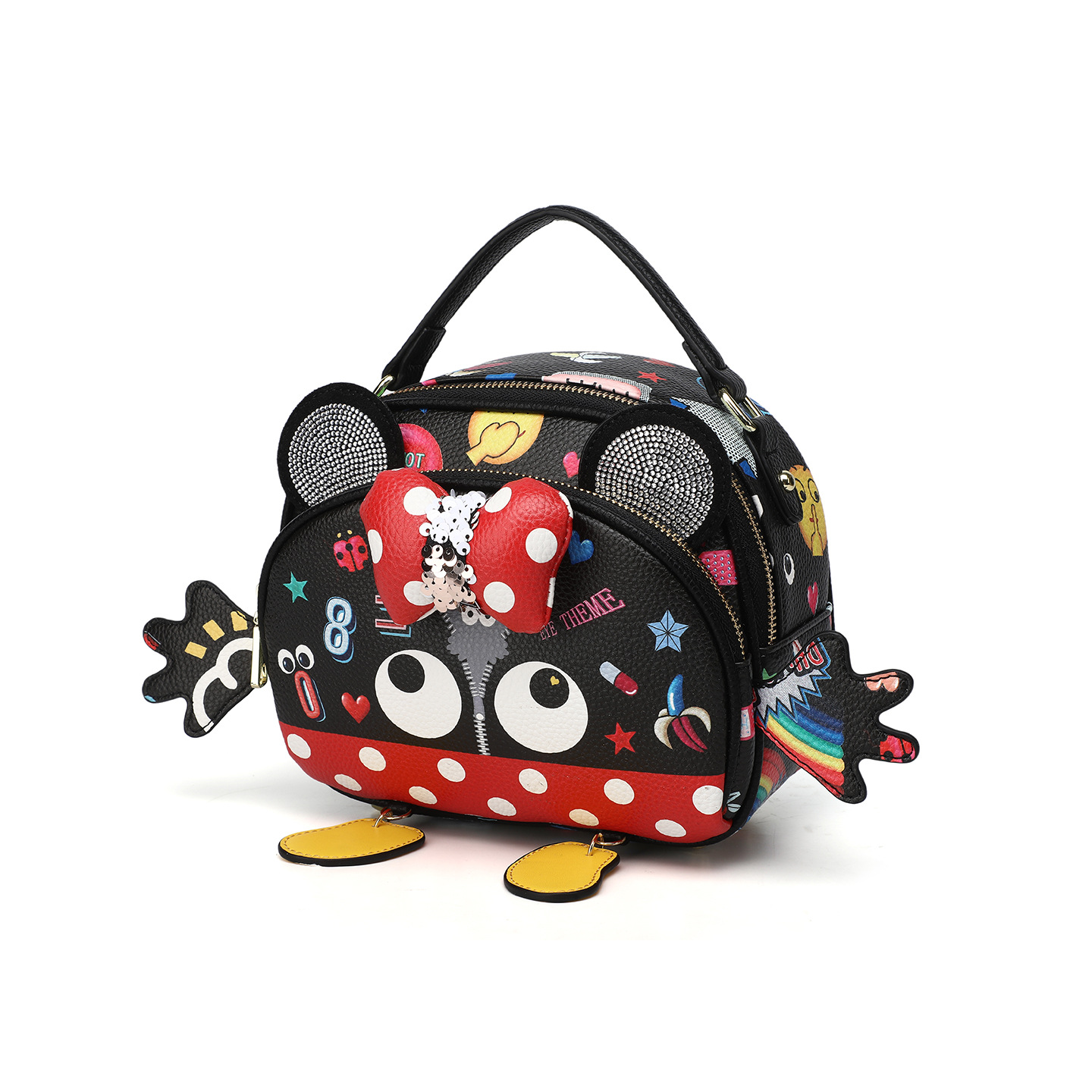 Damas lindas bolsas de moda de dibujos animados de animales, extraña impresión de patrón de ondulación con cremallera 2721 - 1 #