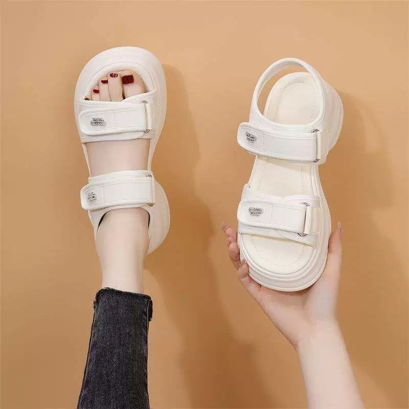 Женские летние спортивные сандалии на толстой подошве, новинка лета 2025 года, универсальные, на липучке, с мягкой нескользящей подошвой, пляжные римские сандалии