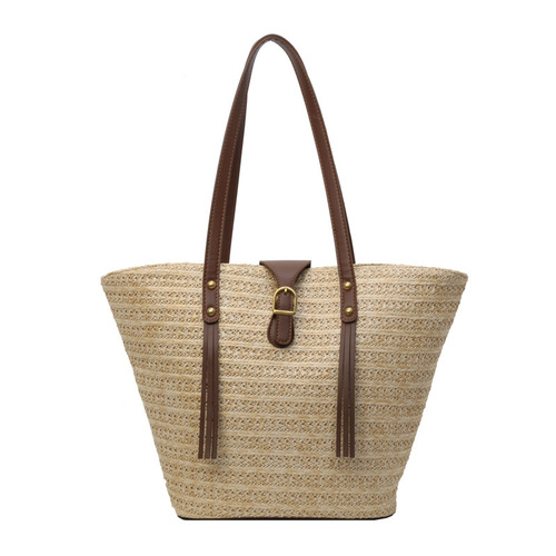 Straw large capacity bag women's bag woven summer beach women's 2024 new bag shoulder handheld tote bag large bag