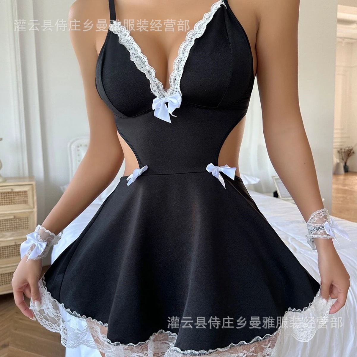 Las mujeres atractivas pijamas encaje tentación Correa lencería sexy más tamaño vaina uniforme de mucama juego traje