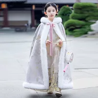 Девушка Hanfu плащ осенью и зимой плюшевый волосатый воротник фея маленькая девочка в китайском стиле длинная капюшон с капюшоном плащ