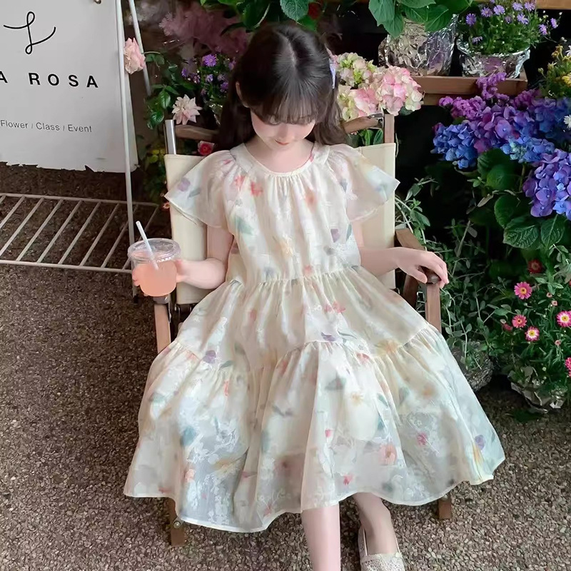 New Versatile Children's Floral Princess Dress Trendy Casual Girls' Academy Style Fashionable Summer Dress