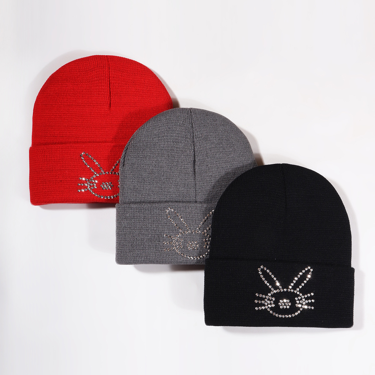 Unisex Rabbit hot drill hat rhinestone knit hat knitting hat party_voghion.com