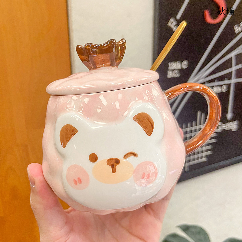 Cartoon lovely Mug ceramics Tatu Water cup With cover Spoon girl student capacity teacup breakfast Milk Cup