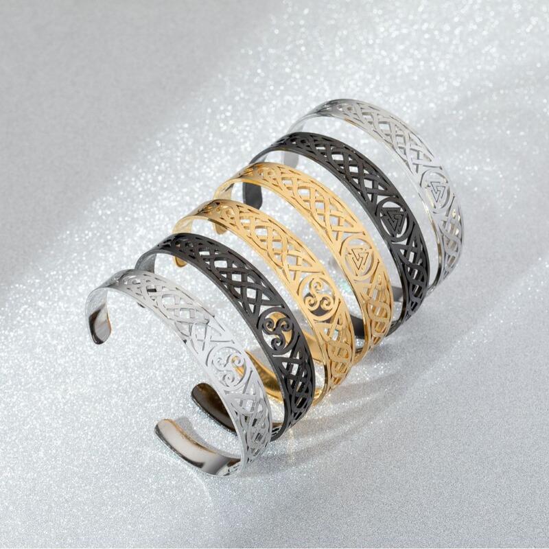 Cross-Border Popular Personalized Celtic Knot Triple Spiral Cuff Bracelet for Women and Men Stainless Steel Adjustable Trend Cross-Border Popular Personalized Celtic Knot Triple Spiral Cuff Bracelet for Women and Men Stainless Steel Adjustable Trend