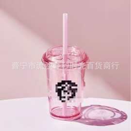 外贸星爸爸咖啡杯透明大容量吸管杯便携高颜值水杯美式随性杯