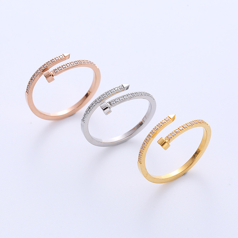 Simple Style Geometric Titanium Steel Rings Inlaid Zircon Stainless Steel Rings