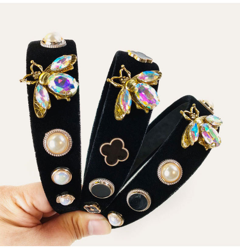 European And American Style Baroque Bee Color Rhinestone Headband Popular Heavy Industry Pearl Hairpin Cross-border New Arrival Metal Headdress display picture 3