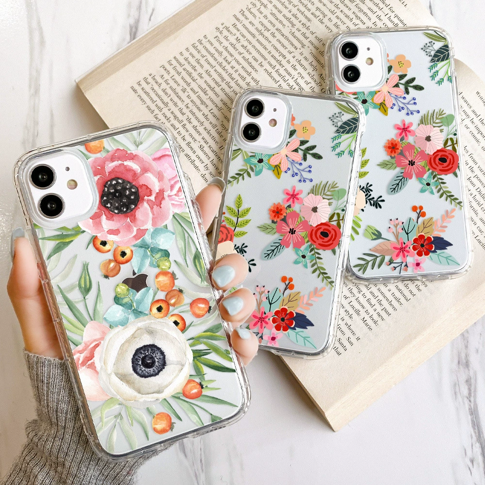 Apple, свежий совместимый чехол для телефона, iPhone13 Pro, прозрачный гибкий тыль, цветы, iphone, оптом