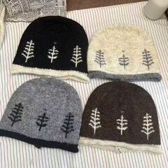 秋冬季户外休闲防寒韩系保暖毛线帽新品女秋冬纯色翻边花朵针织帽
