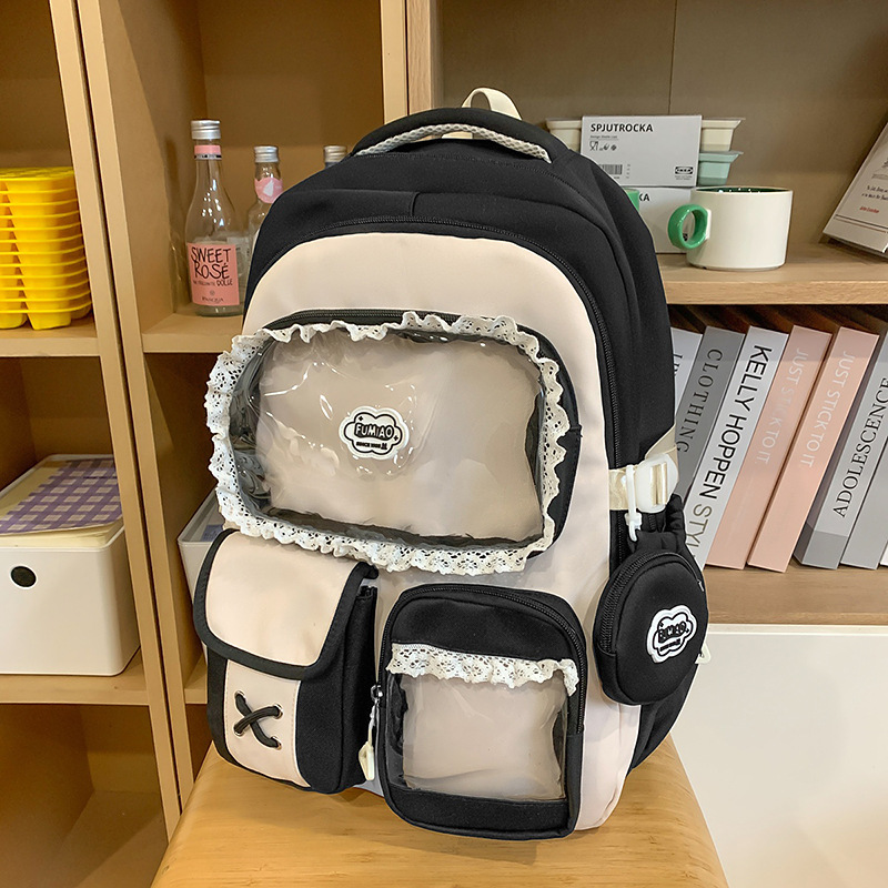 ドーパミン高価値痛バッグカレッジスタイル中学生バックパックバレエスタイルレースガールハートバックパック|undefined