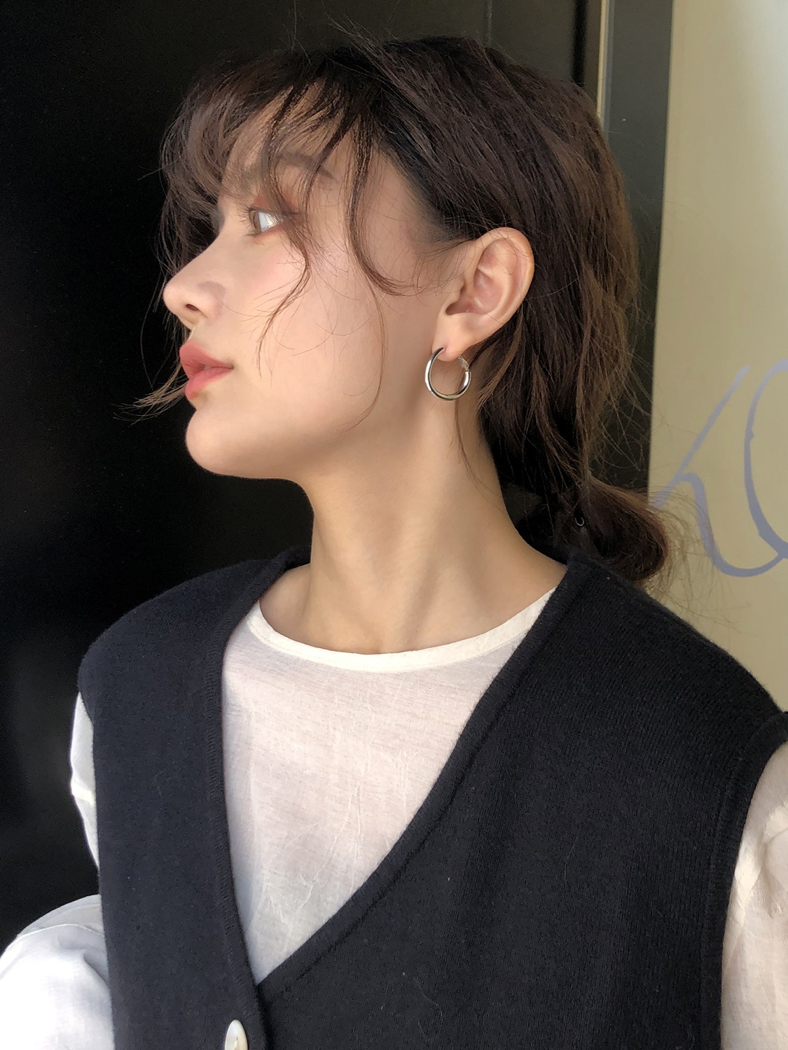 韓國復古圈圈耳環女S925銀針光面耳釘耳墜時尚百搭經典氣質耳飾潮