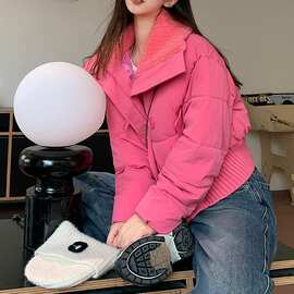 十三行2024春冬新款棉服设计感羊糕毛翻领短款女面包服棉衣外套潮