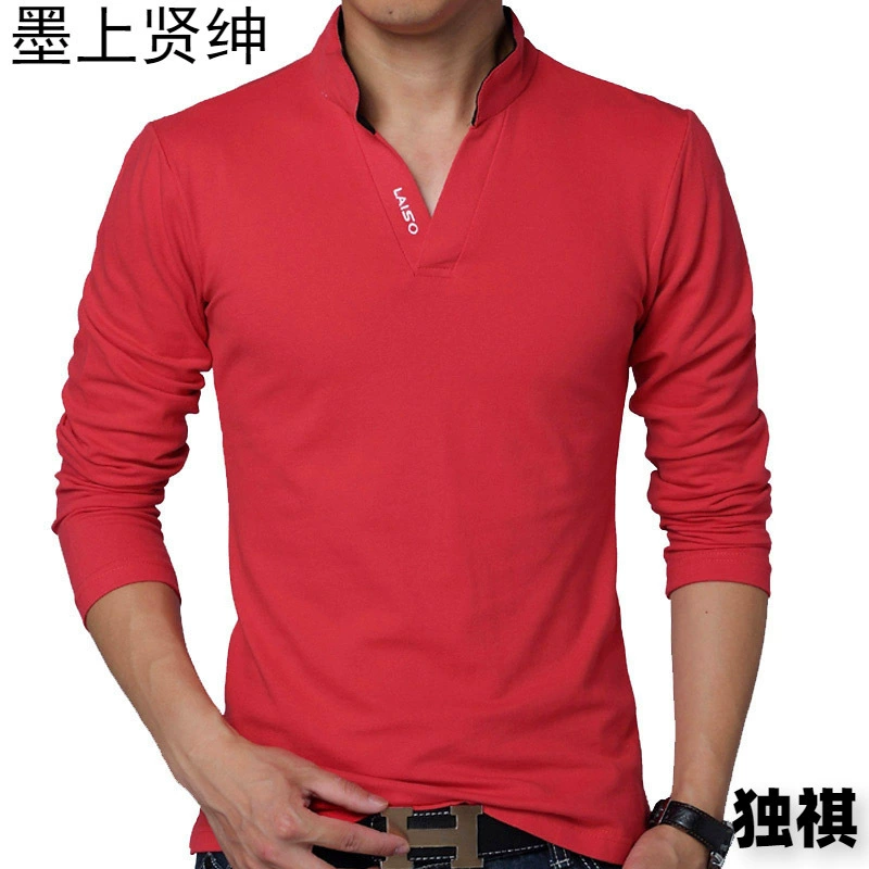 2023 внешняя торговля трансграничная мужская футболка с длинным рукавом V-образным вырезом весна и осень новая рубашка с вырезом