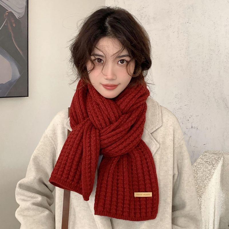 Simple Knit Scarf for Men and Women, Winter Warmth, Wool Yarn Couple's Plain Color, Men and Women Student Fashionable Cute Neck Scarf