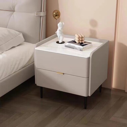 Internet celebrity solid wood bedside table slate light luxury double drawer storage cabinet simple white modern bedside cabinet bedroom