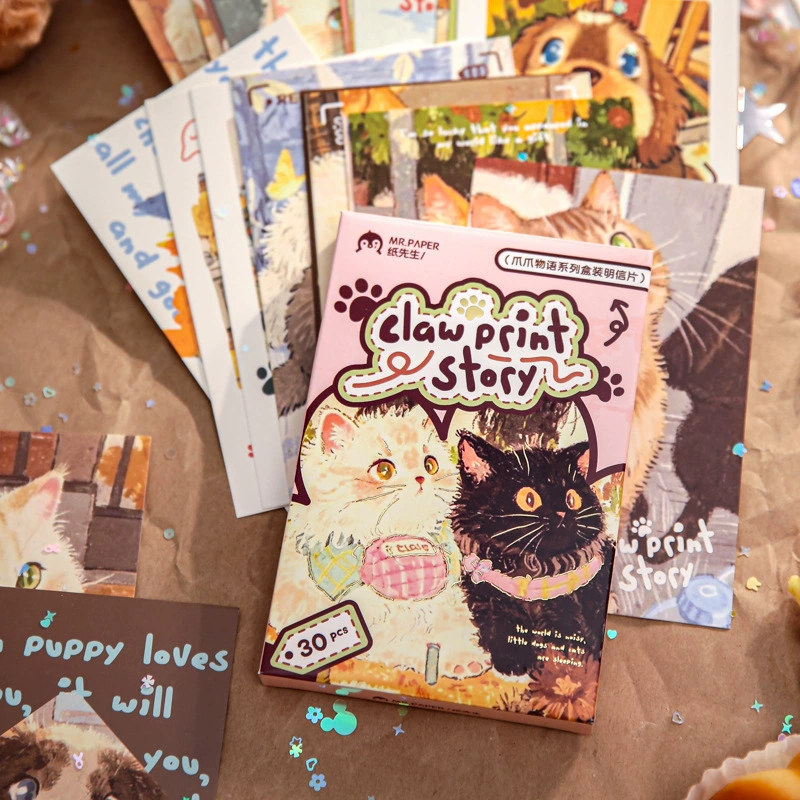 Подарочные открытки в коробке (Mr. Paper) Коготь принт история — 30 шт., иллюстрированные открытки-поздравления и с сообщением
