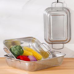 廠家加厚密孔多用洗米篩家用雙耳洗菜淘米盆批發不鏽鋼長方形瀝水