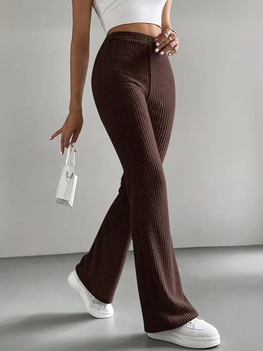 2025 Cross-border Spring and Autumn New Women's Solid Color Casual Pants Ribbed Knit Fashion Matchable Fitted Long Pants