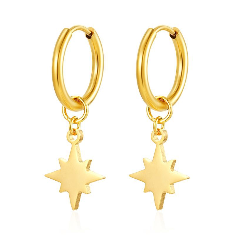 Pendientes colgantes de moda transfronteriza europea y americana, aretes redondos de acero inoxidable de todo fósforo, pendientes simples para mujer de 18K chapados al por mayor