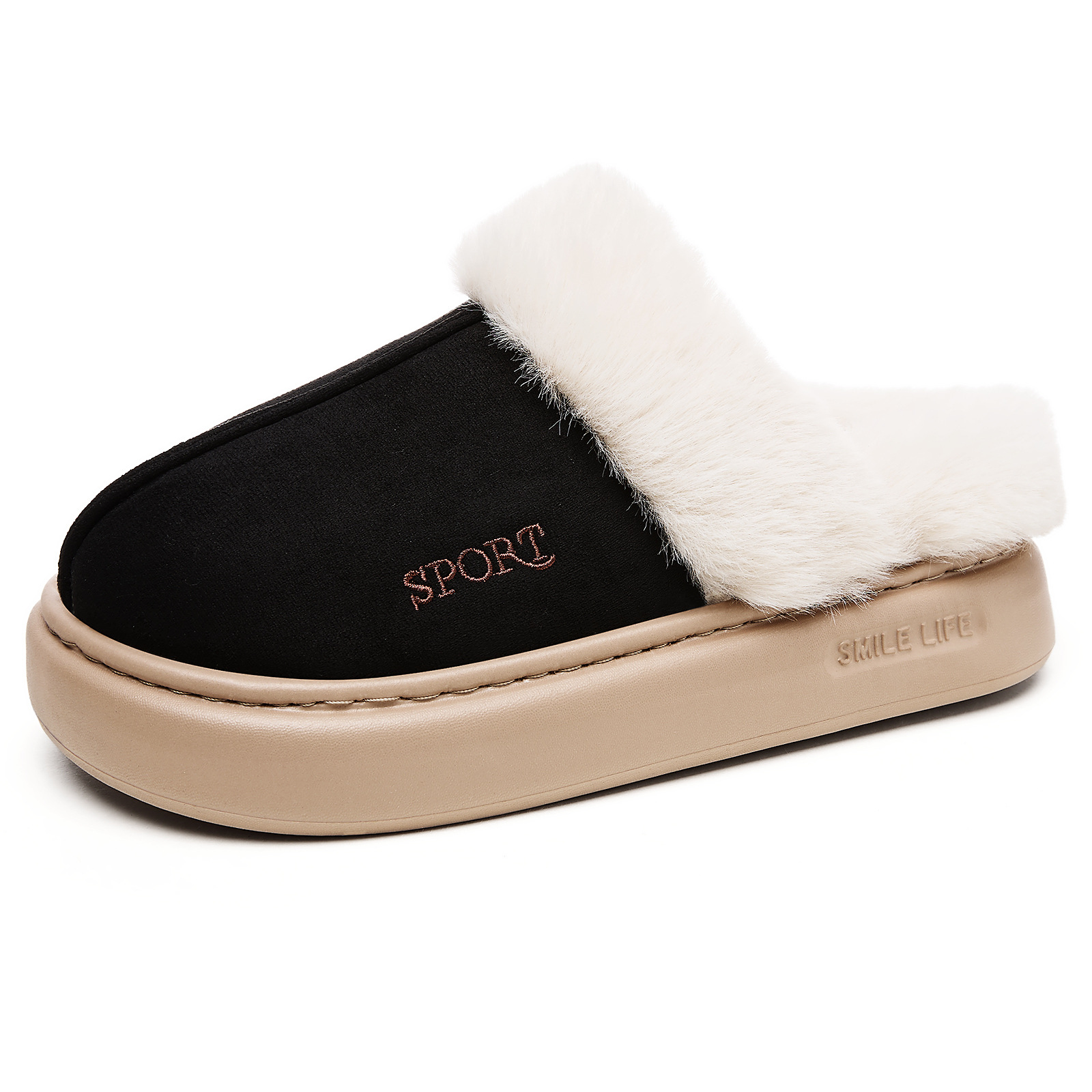Zapatos caseros de algodón transfronterizos de invierno calentados zapatillas de lana y zapatillas de lana con un pedazo y medio zapatillas de algodón cómodas