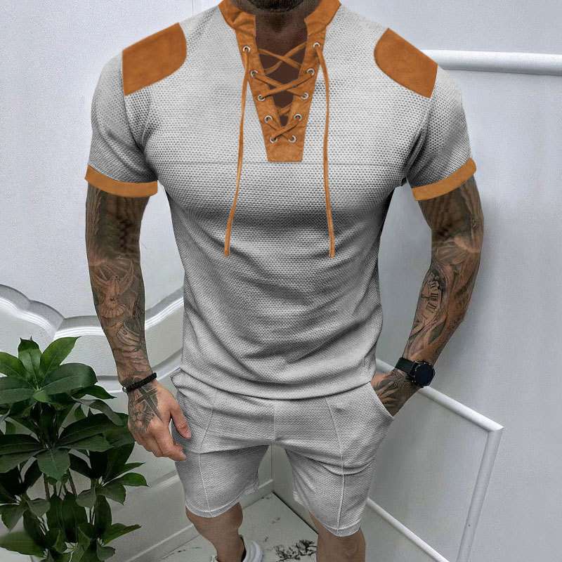 385g Weight Short Sleeve Sleeve Length Polyester Fabric Type Shorts Sets Sets Type 2 Pieces Set Quantity Casual Occasion Turndown Neckline Regular Fit Fit Type Color Block Pattern Summer Season Men's Gender Simple Style Style Men's Color Block Simple Style Turndown Short Sleeve Regular Fit Men's Sets 53