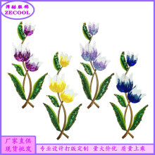现货跨境专供郁金香花朵亮珠片毛巾刺绣补丁布贴徽章仔衣服装饰品
