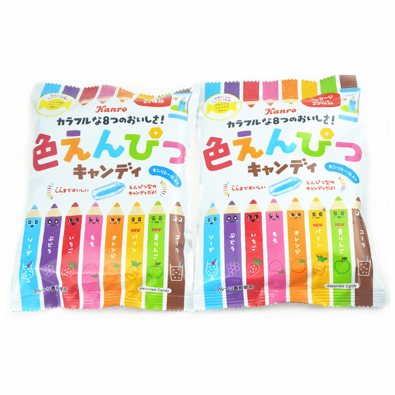 日本进口糖玩 甘乐彩色铅笔糖蜡笔糖果8种口味80g 趣味儿童零食