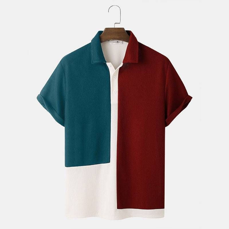 Comercio exterior transfronterizo de los hombres primavera europea y americana nueva solapa impresa en 3D manga corta a rayas retro camisa casual hombres al por mayor