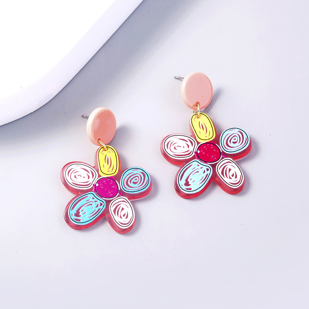 Europe And America Creative Summer Little Fresh Fashion Colorful Sunflower Graffiti Acrylic Flower Earrings Ornament display picture 1