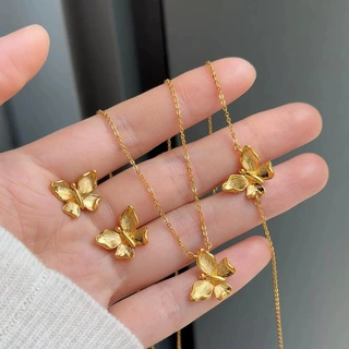 中古金色拉丝蝴蝶项链女新中式精致复古新款吊坠锁骨链送女友礼物
