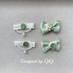 绿色田园风碎花蝴蝶结 挂珠服装辅料DIY饰品配件发夹手机壳箱包鞋