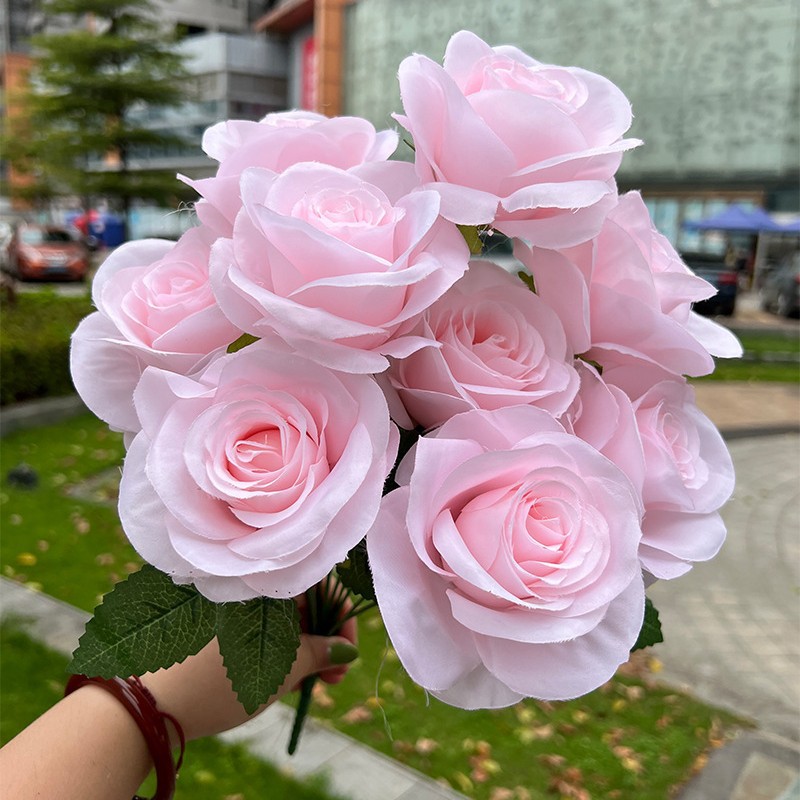 Simulación del Día de San Valentín rosa fabricante 3 sola rama multi-cabeza rosa decoración de la boda flor falsa al por mayor