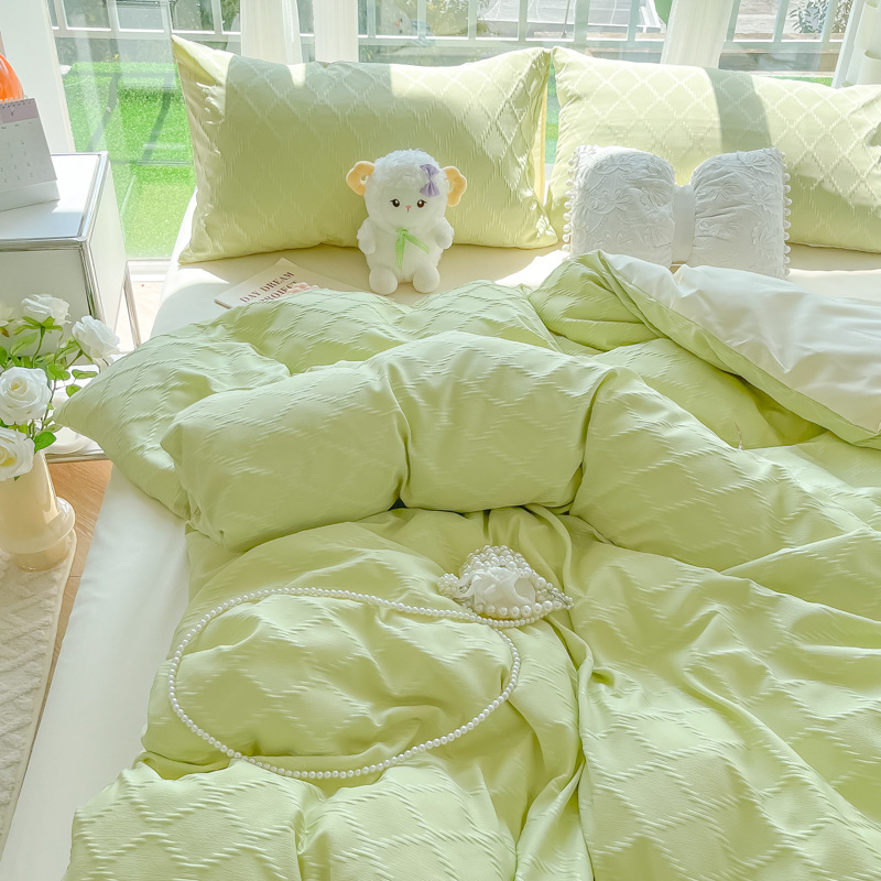 2025 New Diamond Plaid Jacquard Pure Color Double Pure Color Bedding Four-Piece Set Home Textile Dormitory Three-Piece Set