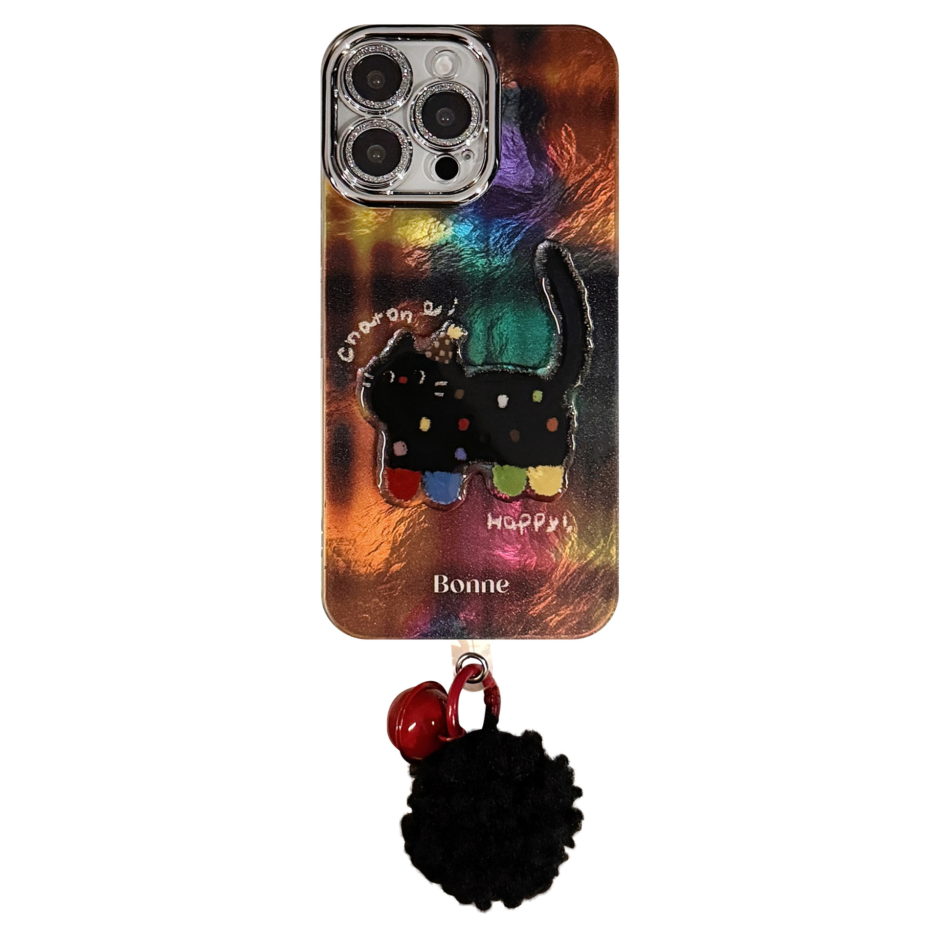 Funda 3D con diseño de gato negro con lunares, adecuada para iPhone 17 Pro Max, funda para teléfono Apple iPhone 16, estilo caricaturesco, con colgante 13, rígida 14 image 5