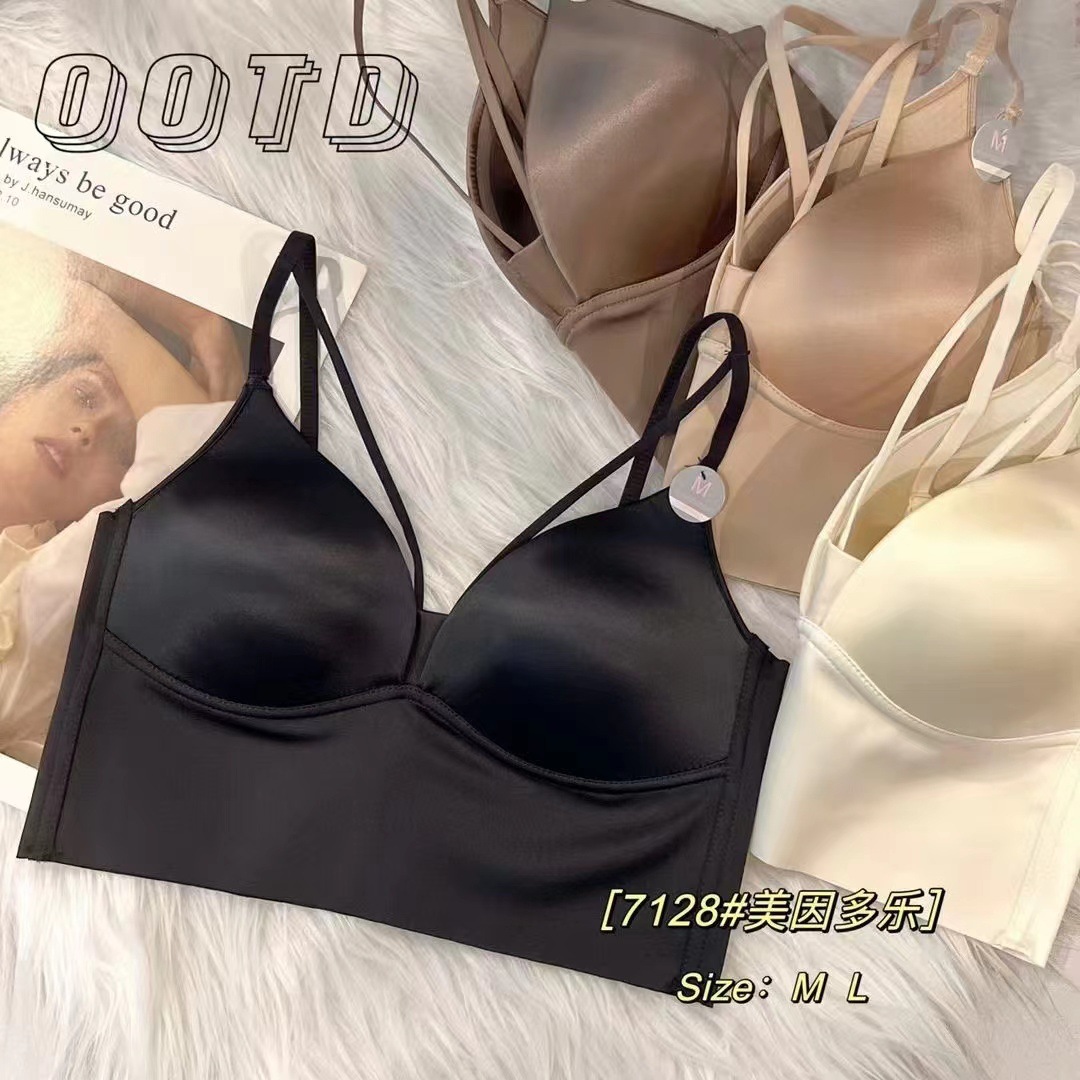 7128 Luz de lujo satén sexy Cruz mama conformación ropa interior camisola las mujeres taza integrada inalámbrica volver sujetador