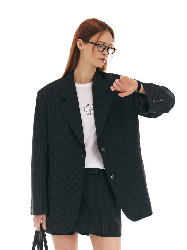 韓国のトレンディなブランド Grove カジュアルストライプスーツ女性用ベルトとロープデザインの小さなスーツジャケット女性用ルーズでスリム|undefined