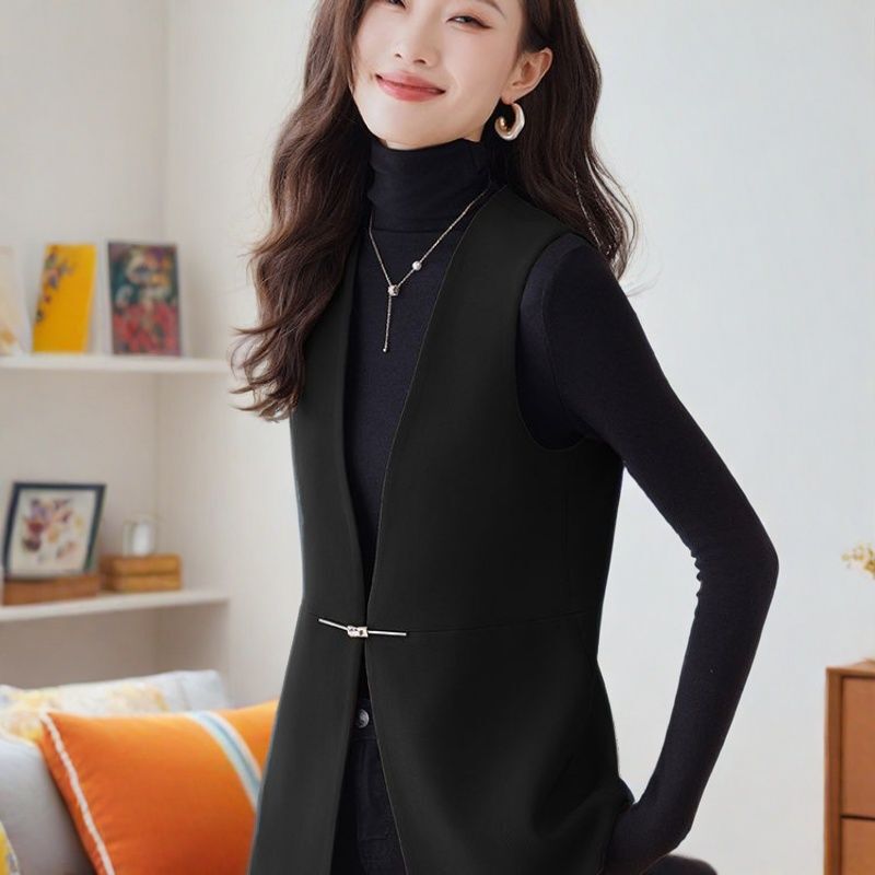 黑色西装马甲女2025春新款叠穿无袖背心外套洋气休闲外搭坎肩|undefined