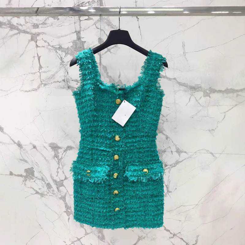 Directly Supplied from Nanyou, French-Style 2025 Early Autumn Socialite-Style Suspender Tweed Fringe Dress with Elegant Metal Buckle Short Skirt