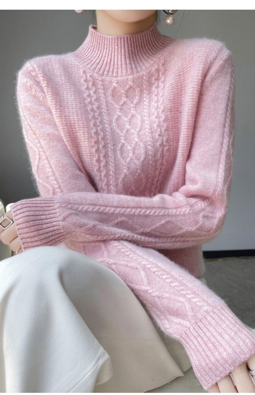 【 Cashmere Family 】 Halbhoher, kurzer Pullover im Rautenmuster mit lockerer Wollbasis für Damen mit dicker Strickschicht_voghion.com