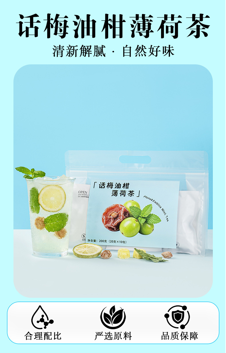 Preserved Plum & Phyllanthus Emblica Mint Tea — Freeze-Dried Fruit Herbal Blend with Lemon overview