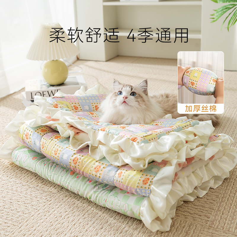Superficie AB de doble uso de la jaula del gato estera especial estilo coreano pequeño floral Four Seasons estera universal perro perrera gato nido mascota dormir estera