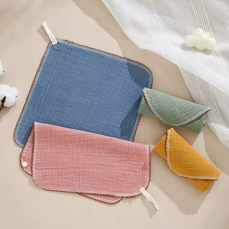 素色双层纯棉纱布口水巾婴儿擦手巾围兜儿童纱布围嘴跨境热销